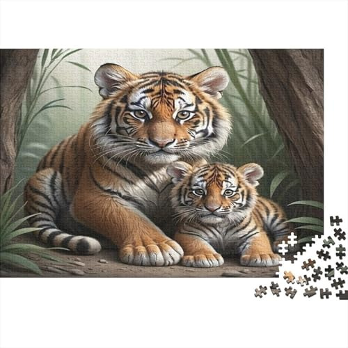 Tiger mit Jungtier 1000 Teile Puzzle Spiel Papier Puzzle für Erwachsene Dschungel Tiere Entspannung Geschenk Wohndekor Konzentration 52x38cm/1000pcs