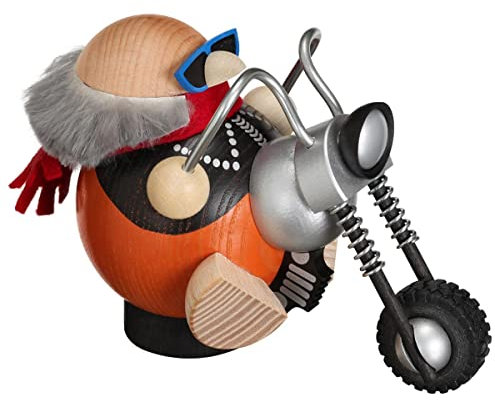 Seiffener Volkskunst - Kugelräucherfigur - Räuchermann - Motiv: Biker - Größe: 10cm - Made in Germany