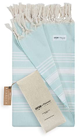 Captain&Mermaid® Premium Strandtuch aus 100% Baumwolle | Badetuch | Handtuch | Yoga | Peshtemal | Sauna Tuch | Hamam Tuch | leicht, dünn & extra saugstark (Mint)