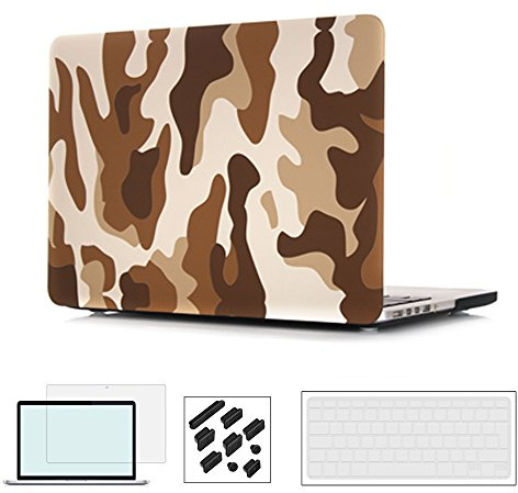 RYGOU 4 in 1 custodia rigida nera in plastica nera con protezione della schermata della tastiera per Macbook Pro 13 Modello Display Retina: (A1425 / A1502)
