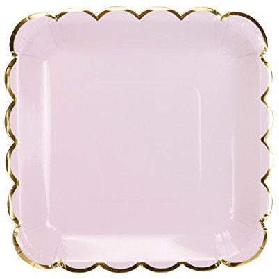 Geeklife dorado platos de papel, 9 en platos de papel cuadrados con borde dorado metálico, 20 pcs decorativo vajilla para fiestas de cumpleaños, baby showers, celebraciones, fiestas, bodas, y la vida