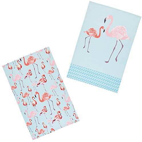KitchenCraft 'Flamingo' 1% Cotton Printed Bird Tea Towels, 7 x 47 cm - Pink / Blue (Set of 2)