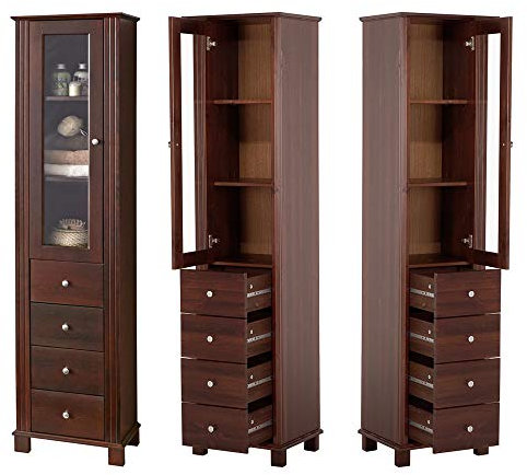 Lomadox Landhaus Badezimmer Hochschrank, Pinie Massivholz braun, B/H/T ca. 46/180/35cm