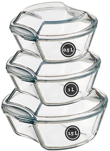 Casserole Dishes with Lids, Glass, Set of 3