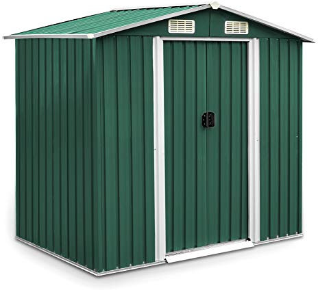 Estexo GGS Geräteschuppen Metall grün, mit Satteldach und Fundament, 204 x 132 x 185 cm