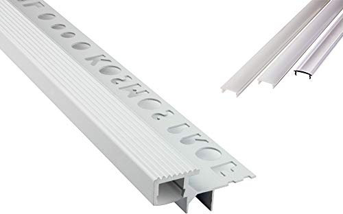 T-40 LED Alu Fliesenprofil Treppenprofil Stufen 10mm weiss + Abdeckung 1m milky