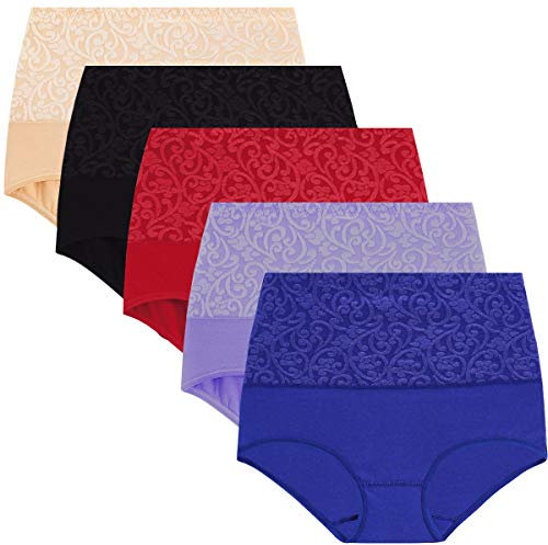 YaShaer Damen Unterhosen Baumwolle Slip Damen High Waist Taillenslip Wochenbett Unterwäsche Kaiserschnitt Unterhose 5 Packungen Jacquards. XXL