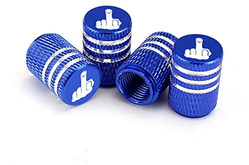HIGGER 4 Teile/satz Auto Reifen Ventilkappen Rändel Stil Mittelfinger Reifen Ventilkappe Aluminium Staubdichte Kappen für Auto Lkw Bike Motorrad (Blau)