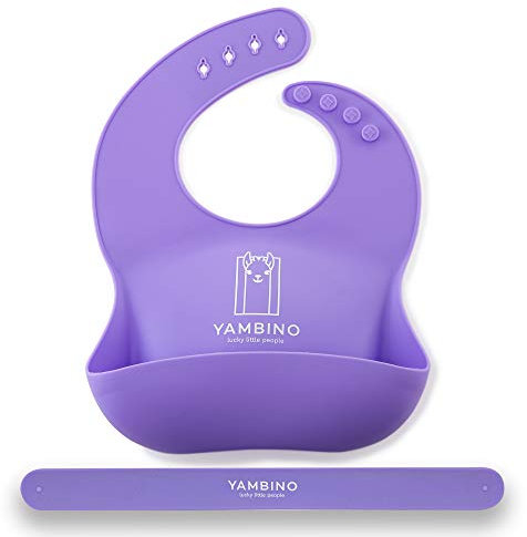 YAMBINO 1er Set Babylätzchen mit Haltegurt 30x22cm - BPA-frei weiches Lätzchen Silikon mit Auffangschale - Kleckerfrei Essen mit Lätzchen Wasserdicht - einfache Reinigung, spülmaschinenfest (Lila)