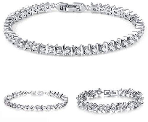 Kim Johanson Damen Tennis Armband *Verschiedene Modelle* in Silber mit weißen Kristallen besetzt rhodiniert inkl. Schmuckbeutel (Anni)