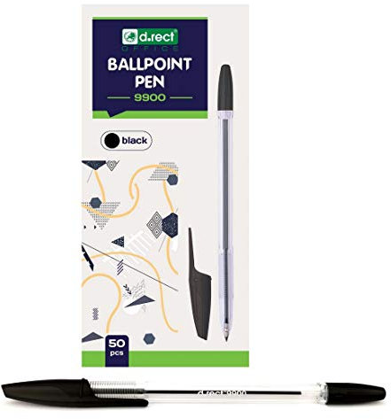 D.RECT Kugelschreiber Set 50 Stück - Stifte mit Transparentem Deckel - Kugelschreiber mit Wolframkarbidkugel, Schwarz