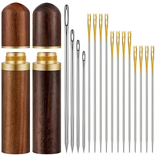 2 Stücke Nadeln Box aus Holz mit 24 Stücke Selbsteinfädelnden Nadeln und 4 Stücke Großaugen Nadeln zum Aufbewahren von Handgefertigtem Nähnadel Zubehör