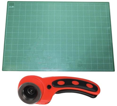 Dapetz ® A1 Cutting Mat Self Healing & Rotary Cutter 45mm Fabric Cutter Craft Cutting Board for Crafting, Quilting, Sewing, Patchworking 900mm x 600mm