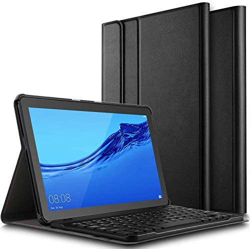 Custodia per tastiera Huawei Mediapad T5 10.1 2018, Claelech Flip Pelle Retro Custodia Custodia Magnetica Tastiera Bluetooth Rimovibile con Layout QWERTZ