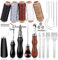 Leder Nähen Werkzeuge Set, Leder DIY Set mit 5 Farben Wachsfaden, Nähnadeln, Locher Meißel, Schneidmesser, Groover und Andere Werkzeuge zum Nähen und Schneiden