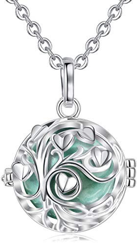 AEONSLOVE Collier Femme Collier Bola Grossesse pour Maman Pendentif Arbre de Vie Cage avec Boule Sonore Joujou de Bébé, Cadeau de Noël Naissance Anniversaire, Chaîne 114cm