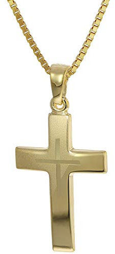 trendor Kreuz-Anhänger Gold 333 + goldplattierte Silber-Halskette Damen Halskette, Gold Anhänger, Kreuz Anhänger aus Echtgold, elegantes Geschenk 35790-45 45 cm