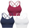 Sykooria Sport BH Damen Gepolstert Bustier ohne Bügel Spaghettiträger Cross Back Design Push Up Sport Bra Top für Yoga Fitness, Weiß+Blau+Weinrot S