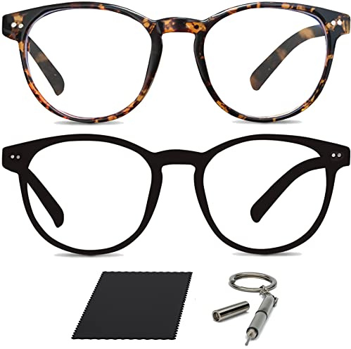 Riccardo Materossi® - Premium 99.9% Blue Light Blocking Glasses - Reduce Headaches and Improve Sleep - UK Based Brand (Black Round Frame & Tortoiseshell Round Frame)