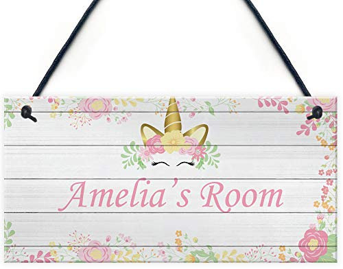 RED OCEAN Pretty Unicorn Sign For Little Girls Bedroom Nursery PERSONALISED Door Sign