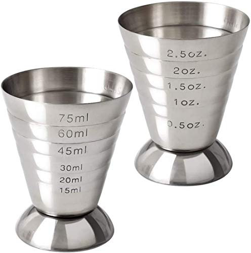 Stainless Steel Measuring Cup, All-in-1 Cocktail Jigger with 6 Spirit Measure Markings, Professional Bartender Drinks Measure Cup Cocktail Accessories for Home Bar,Pack of 2