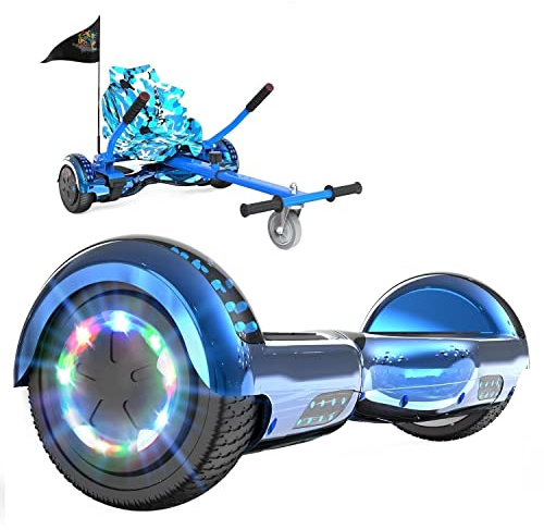 FUNDOT Hoverboards mit Sitz, Hoverboards mit Hoverkart, Go Kart 6,5 Zoll, Hoverboards mit schönen LED-Leuchten, Hoverboards mit Bluetooth-Lautsprecher, Geschenk für Kinder