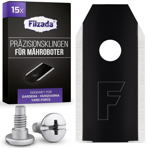 Filzada® 15x Mähroboter Messer Carbon inkl. Schrauben - Ersatzmesser für Rasenmäher kompatibel mit Husqvarna Mähroboter, Gardena Sileno & Yard Force - Geeignet für Husqvarna Automower Messer
