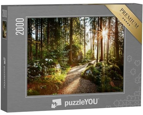 puzzleYOU: Puzzle 2000 Teile „Magische Landschaft und Weg durch den Wald in der Morgensonne“ – aus der Puzzle-Kollektion Wälder, Wald & Bäume