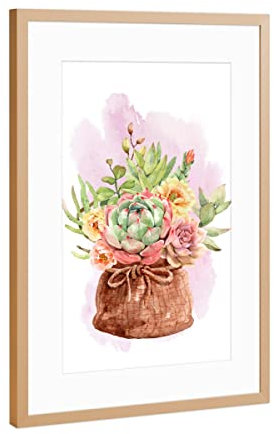 artboxONE Poster mit Rahmen Kupfer 30x20 cm Sukkulente und Blumen im Stoffsack von Printed Artings - gerahmtes Poster