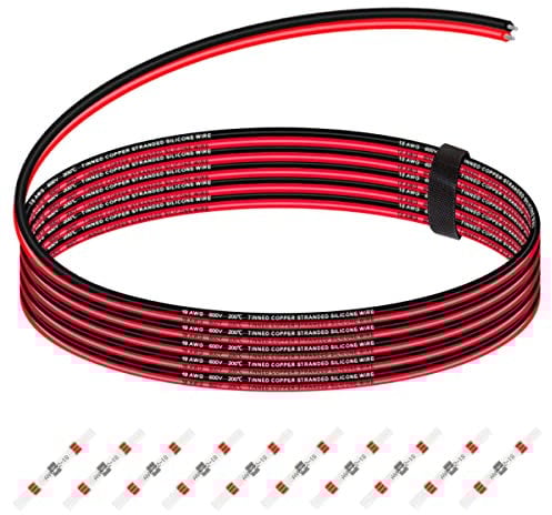 Xiatiaosann 18 AWG Silikon Elektrischer Draht Kabel 600V verseilter verzinnter Kupferdraht Rot und Schwarz 5m flexibel Silikon Draht für RC Auto, Drohne, 3D Drucker mit 10 Stück Schrumpfschlauch