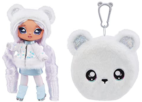 Na! Na! Na! Surprise Serie Cozy - BAILEY FROST - Muñeca de peluche a la moda inspirada en un oso polar, con pelo blanco, gorro, vestido y monedero con clip - para coleccionar - edad: 5+ años