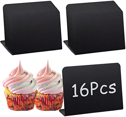 VEGCOO Mini Ardoise Craie Plastique, 16 Pièces Mini Ardoises Prix 10×7.5cm Tableau Craie pour Mariages, Festivals, Étiquettes de Prix
