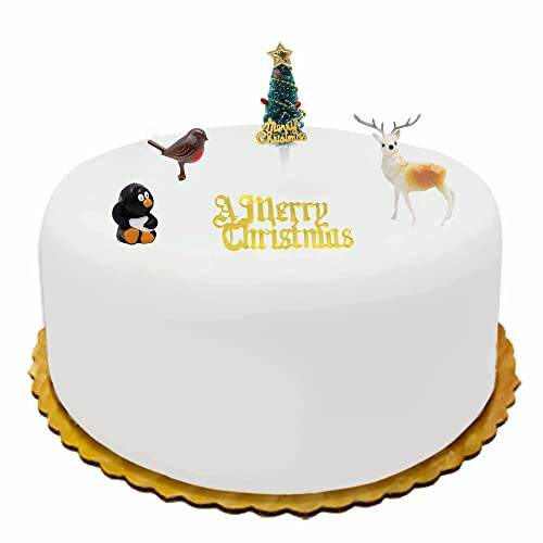 Christmas Cake Decorations Cake Toppers (5 Piece) Uk Cupcake Decorations Kit Penguin Christmas Sign Reindeer Christmas Tree Holly Leaf Robbin