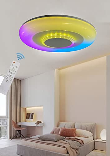 Partenopeautensili® Plafoniera LED Lampada da Soffitto 72W dimmerabile gestibile con Telecomando Multicolor e 3 luce bianca (RGB + Bianco + Cassa musicale + Bluetooth)