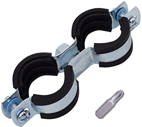 SKIR'CO (1 unidad) Soporte de tubo doble con forro de goma para tubos de 26-30 mm, abrazadera de tubo, soporte de tubería para montaje en pared y techo