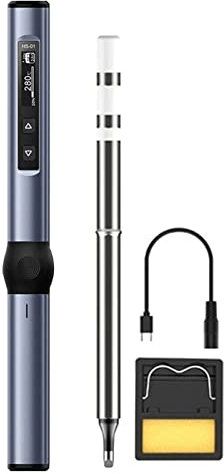 Kit de Soldador Eléctrico, Mini Kit de Soldador DC/96W PD/65W, Temperatura Ajustable de 80 a 420 ℃, con Punta BC2 y Soporte, para Electrónica (Gris azul)