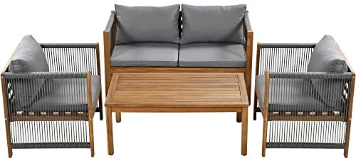 ZYLOYAL10 Loungeset, Gartenmöbel Set aus Polyrattan, mit bequemem Kissen, Sitzgruppe, Sitzgarnitur Terassenmöbel, Doppelsofa,2 Sessel und Tisch, Outdoor, Rattan, Tisch und Stühle, grau