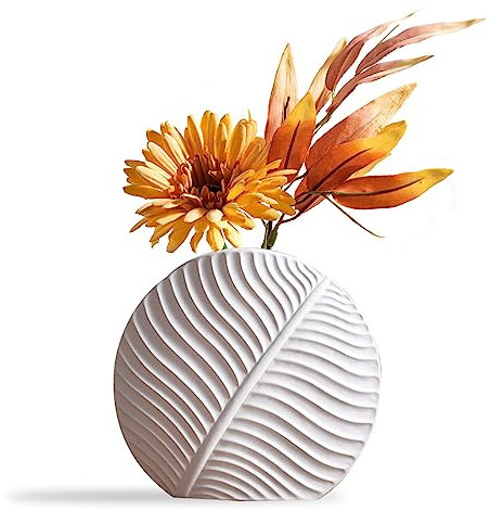 Kingbar Keramik Vase Weiß, Vasen Deko-Blumenvase Matt Boho Körpervase Für Hochzeit Einweihungsparty Feiern Schreibtisch Schlafzimmer Wohnzimmer Geschenk, M