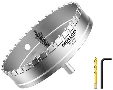 Mollom (149mm | 5-7/8) Scie cloche en carbure pour usage intensif avec 2 forets pilotes, coupe l'acier inoxydable, l'acier doux, le fer, le cuivre, le laiton et le plastique