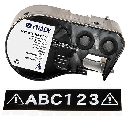 Brady Vinyl-Etikettenband für Etikettendrucker BMP41/BMP51/BMP53/M511 - Klebeetiketten - Weiß auf Schwarz (25,40 mm (B) x 7,62 m (L)) - M4C-1000-595-BK-WT