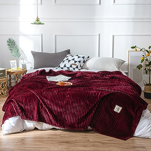 Hixingo Kuscheldecke Fleecedecke Wolldecke, Mikrofaser Sofa Überwurfdecke Kuscheldecke Flauschig Sofadecke, Weich Sofaüberwurf Couchdecke Wohndecke Fleecedecke (180x200cm,Weinrot)