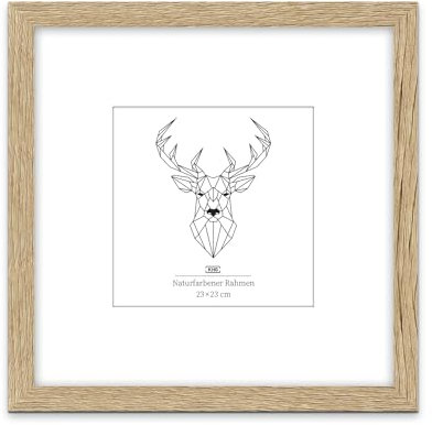 KHG Bilderrahmen aus MDF-Holz mit stabilem Glas und Passepartout, zum Aufhängen oder Hinstellen, Ideal für Portraits, Urkunden, Poster - Eiche, 23x23 cm