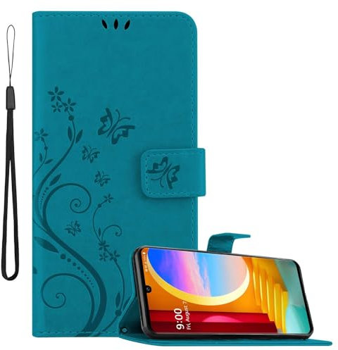 Cadorabo Hülle kompatibel mit LG Velvet Blumen Design aus Premium Kunst Leder Flip Klappbare Stoßfeste Magnetische [Standfunktion] [Kartenfächern] Cover Case für LG Velvet Tasche in Blau