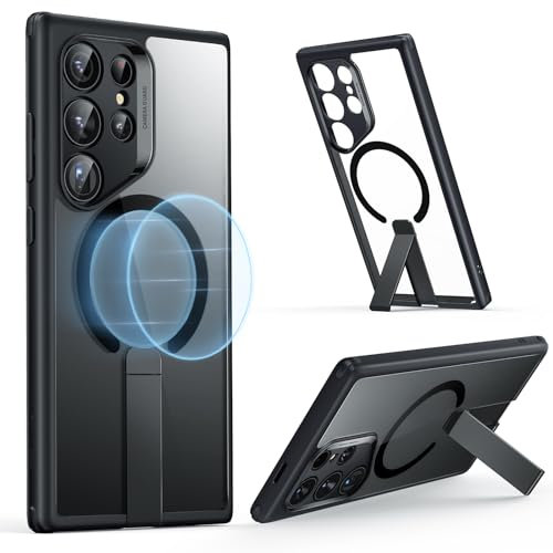 ESR für Samsung Galaxy S24 Ultra Hülle mit Ständer, kompatibel mit MagSafe, magnetische Hülle für Samsung Galaxy S24 Ultra, 3 Standmodi, Militärnorm Schutz, stoßfeste Schutzhülle, Klares Schwarz