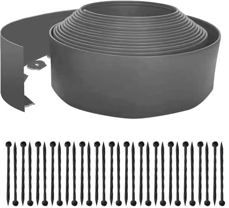 Bordure de Jardin Flexible 10 mètres Hauteur 10cm Bordure Jardin Exterieur avec 30 Piquets d’ancrage Bordure de Jardin en Plastique pour Herbe, Parterre de Fleurs, Pavés, Gris