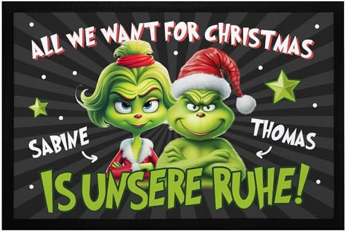 MoonWorks® Fußmatte Weihnachten Grinch personalisierbar Spruch Wunschname Geschenk Paare Partner rutschfest & waschbar schwarz3 60x40cm