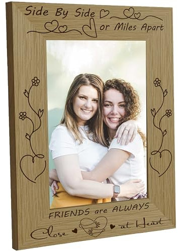 CREATCABIN Bilderrahmen Beste Freunde,Holz-Bilderrahmen,Graviertes Display,Holz-Tischrahmen,Fernfreundschaftsgeschenke Zum Aufhängen An Der Wand,Galerie,Geburtstag,Beste Freunde,Zuhause,21.8x16.8cm