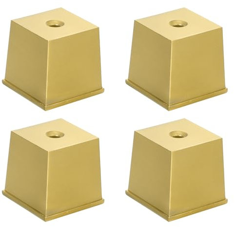 sourcing map Furniture Leg Cover, 4 Pack Square Metal Chair Leg Cover Caps, Great for Sofa, Table, Chair (1.5, Gold Tone)