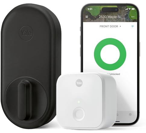 Yale Approach Smart Serrure intelligente à pêne dormant Wi-Fi Retrofit, touches virtuelles illimitées, télécommande par application, entrée sans clé – Noir