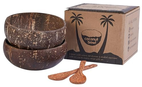 Tcrogsciss Natürliche Kokosnussschalen mit Löffeln, Holzschalen, umweltfreundliche und nachhaltige Servierschalen, Medium, 2 Stück